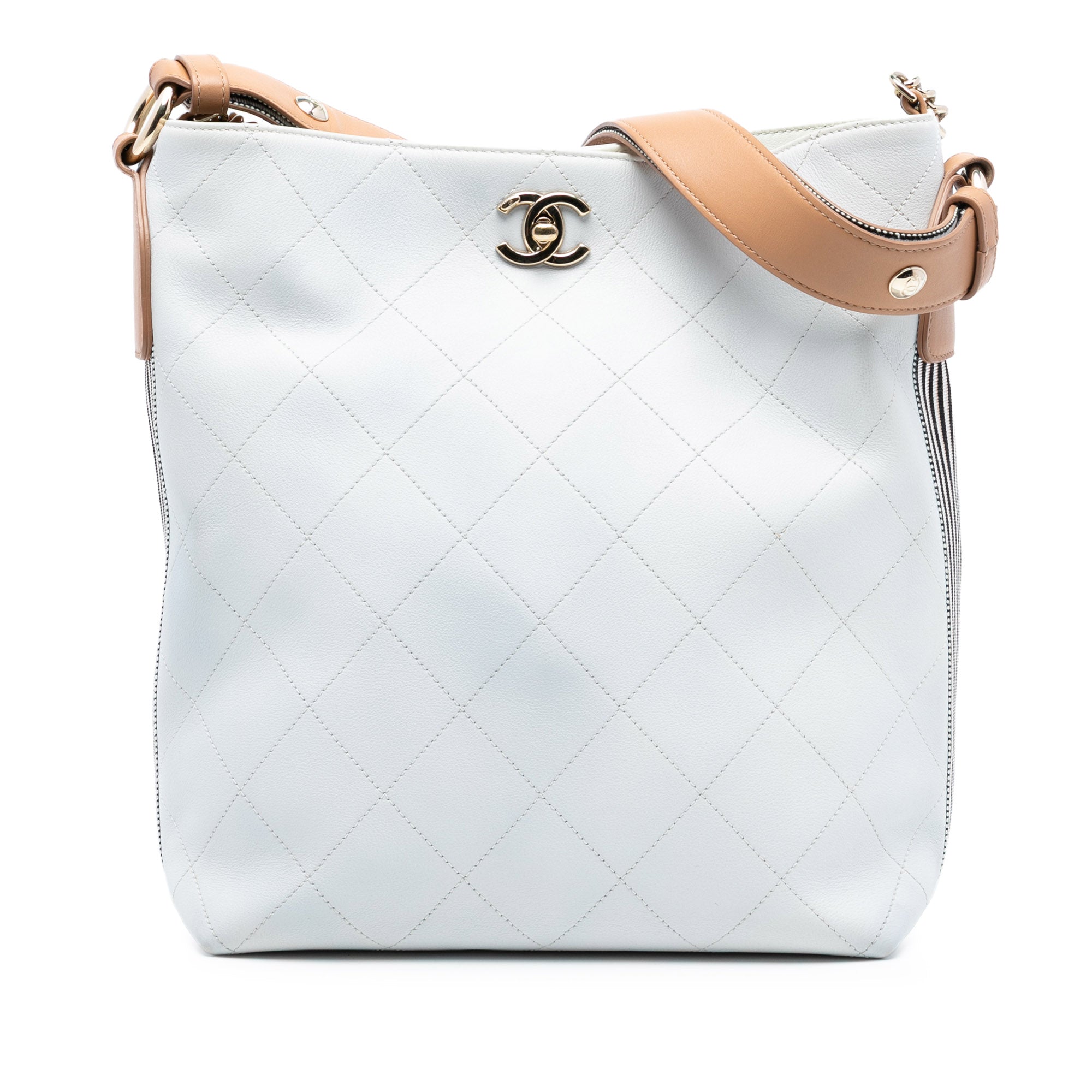 Large Stitched Calfskin Button Up Hobo