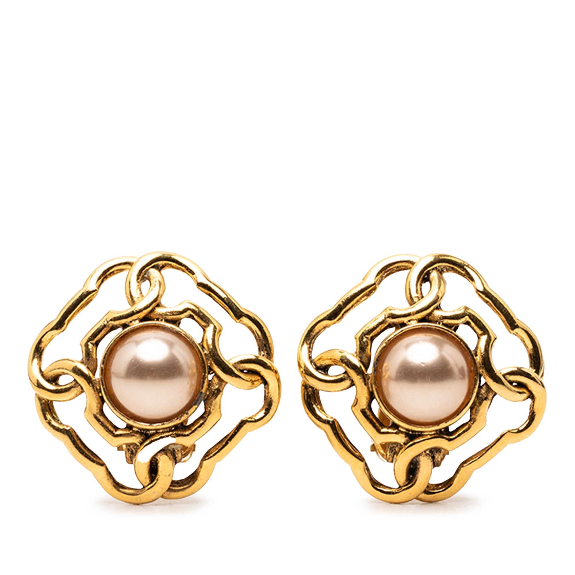 Gold Plated Faux Pearl Clip On Earrings
