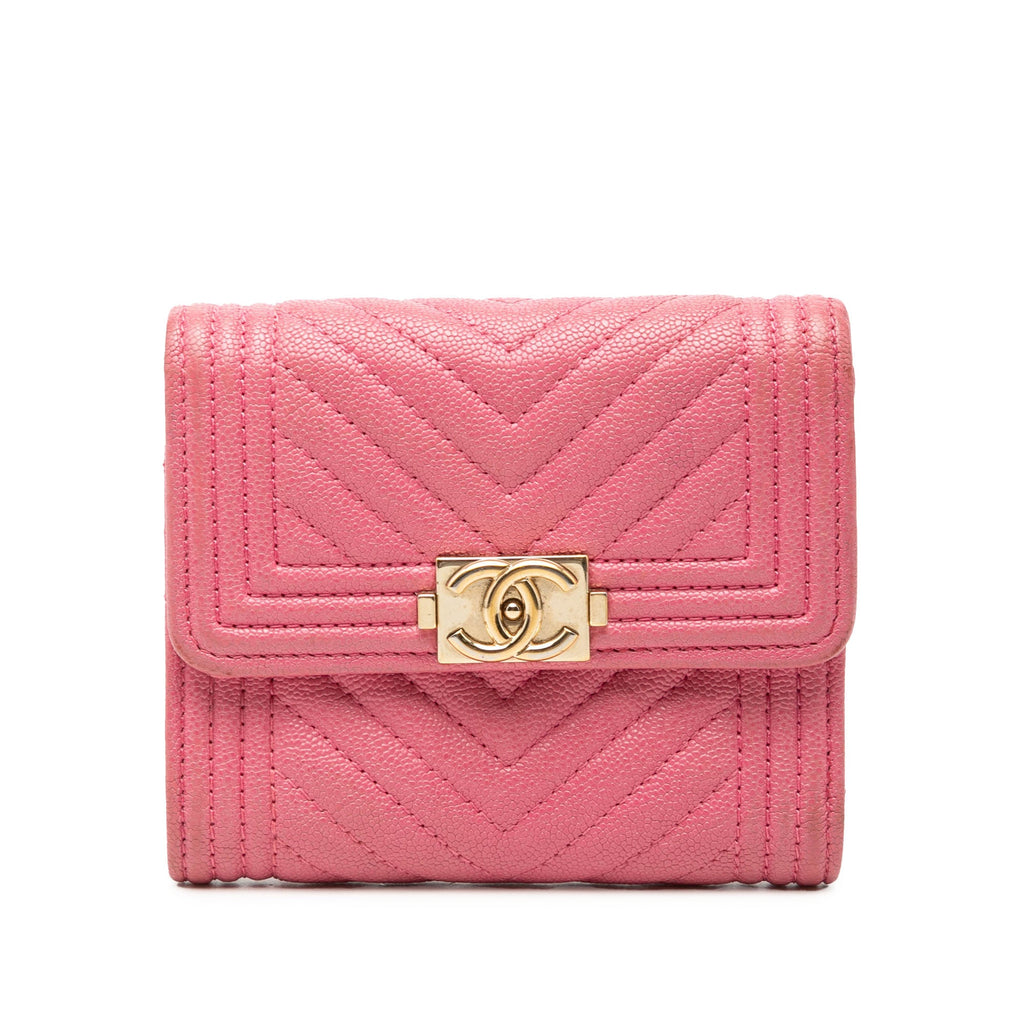 Chevron Caviar Boy Trifold Small Wallet