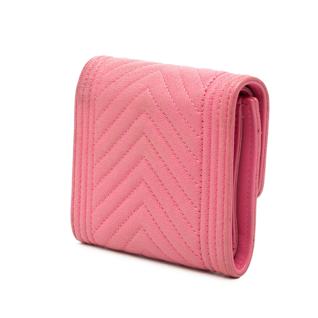 Chevron Caviar Boy Trifold Small Wallet
