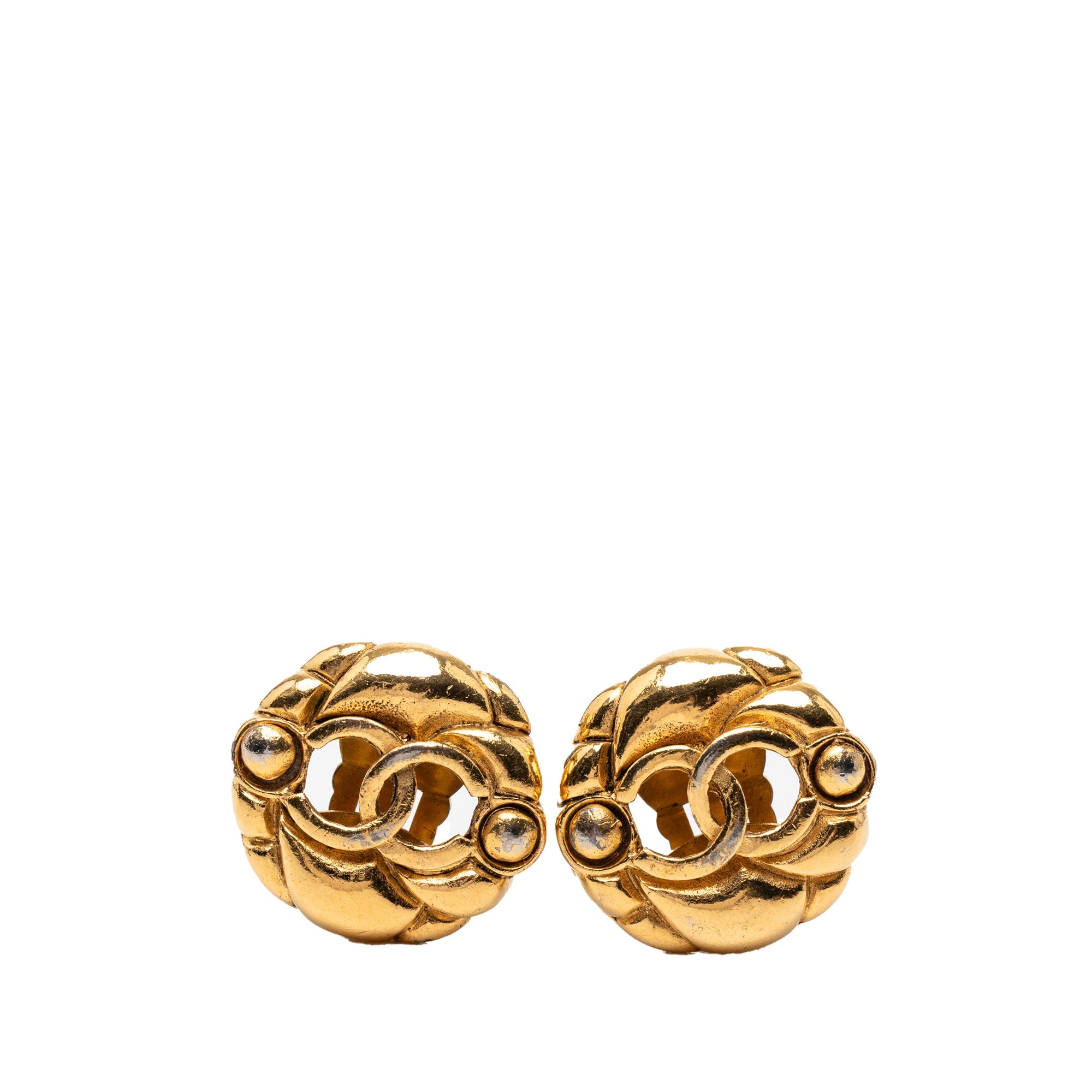 Gold Plated CC Hollow Round Clip On Earrings