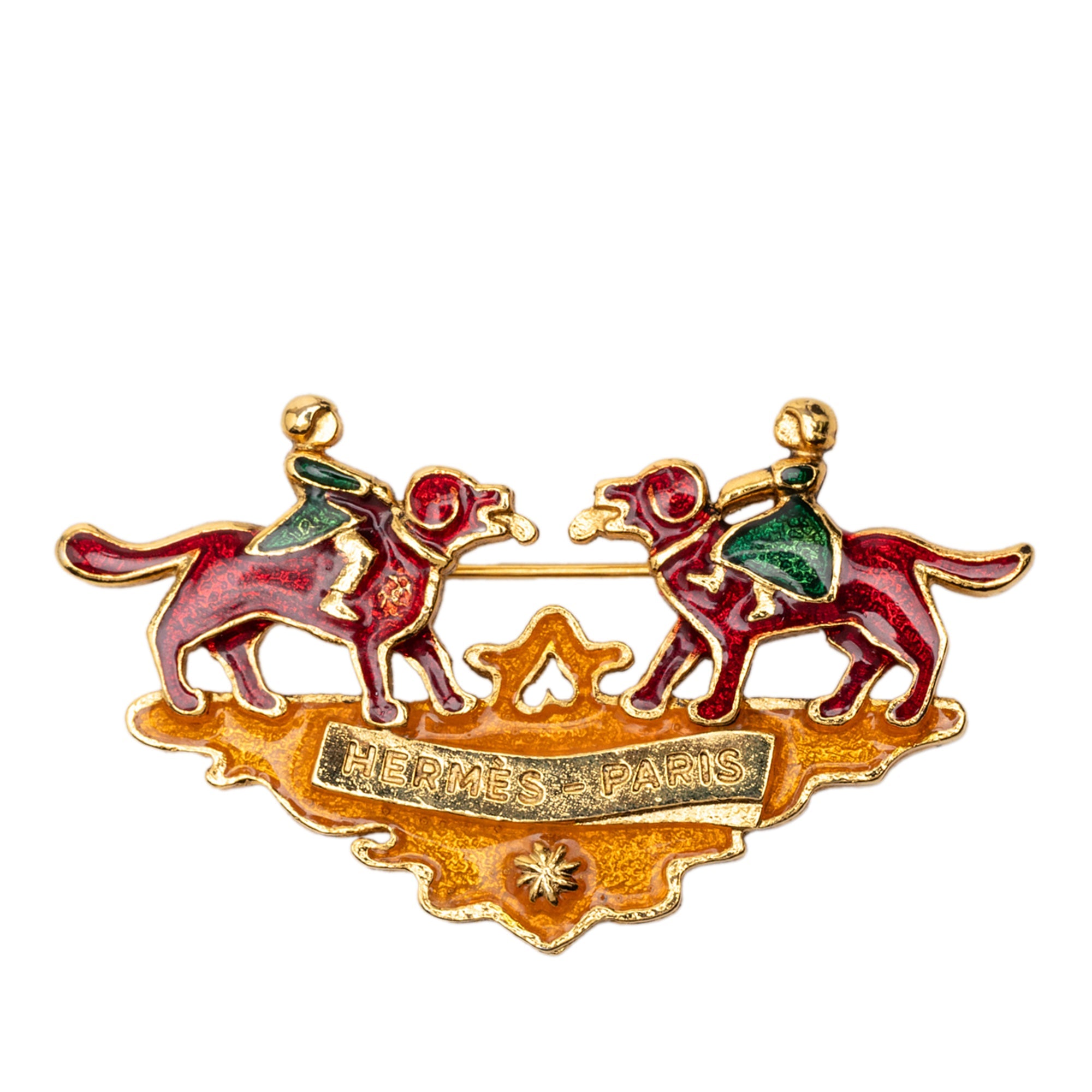 Gold Plated Enamel Children And Dogs Brooch