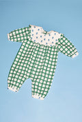 Leda Baby & Kids Romper - Leaf Green Check/Delft Flower