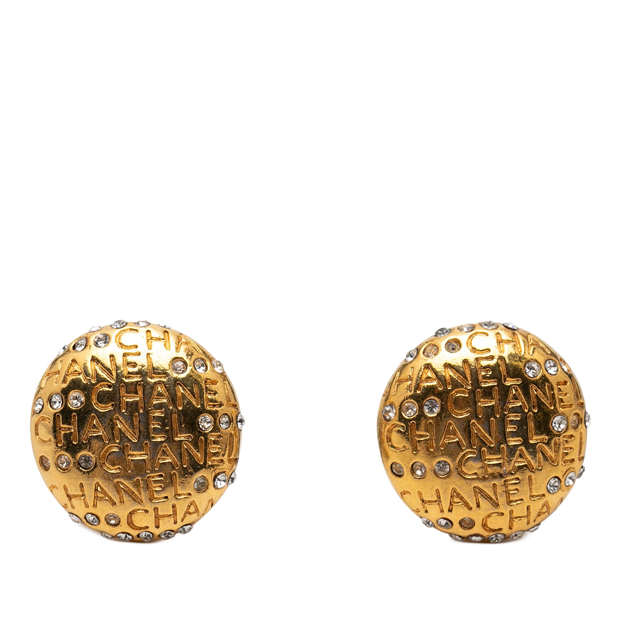 Gold Plated Strass Logo Lettering Clip On Earrings