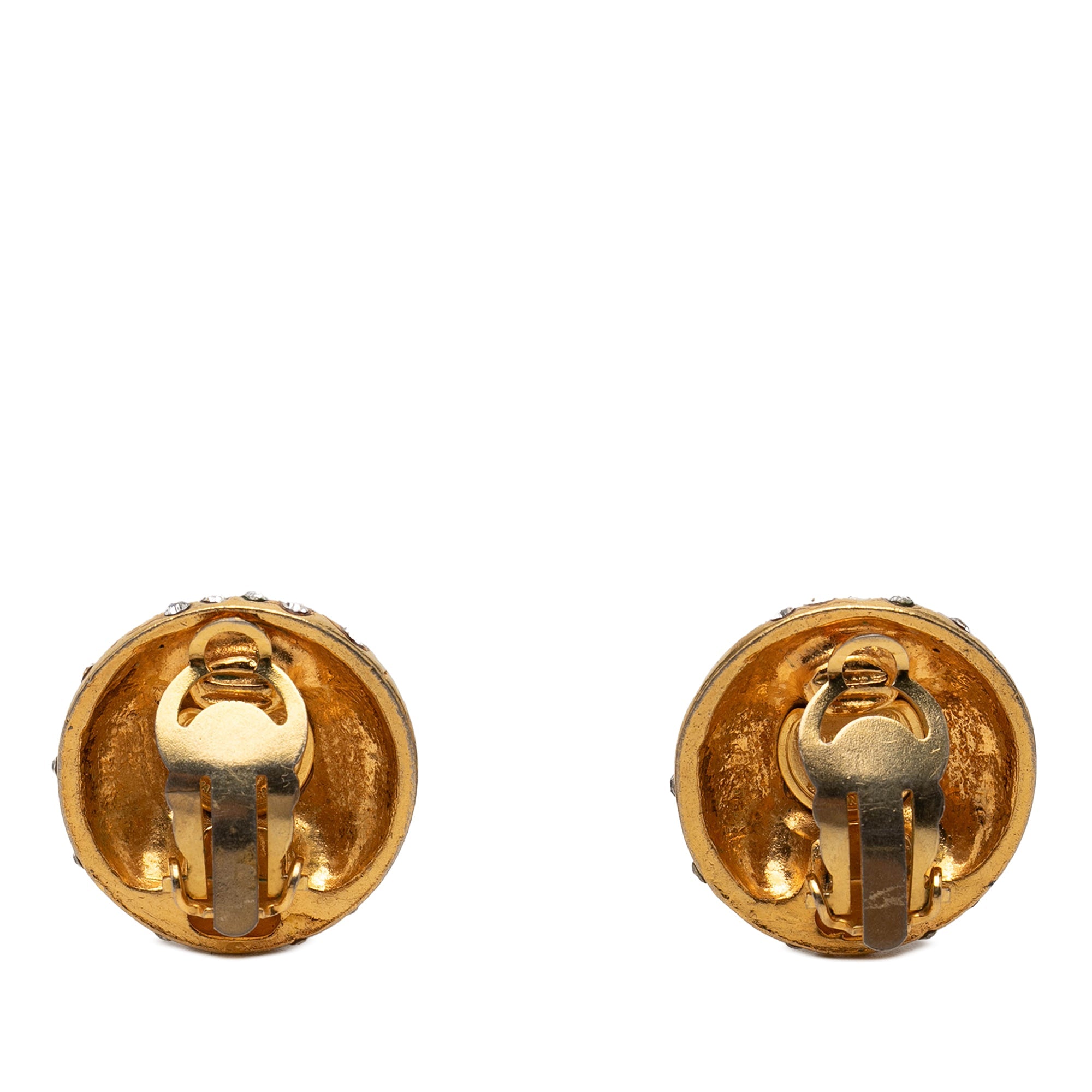 Gold Plated Strass Logo Lettering Clip On Earrings