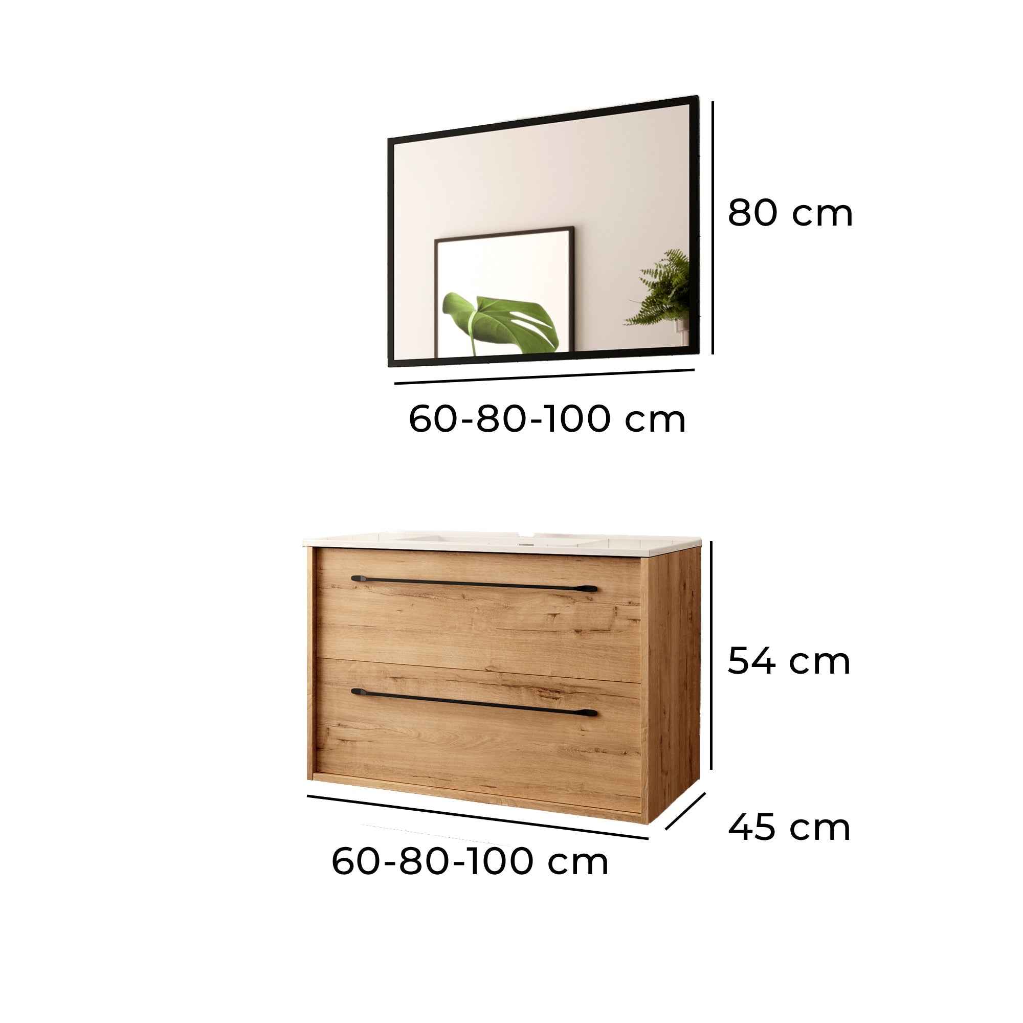 BATHME LENNOX Conjunto Mueble de Baño Completo con Lavabo Encimera Roble Ostippo