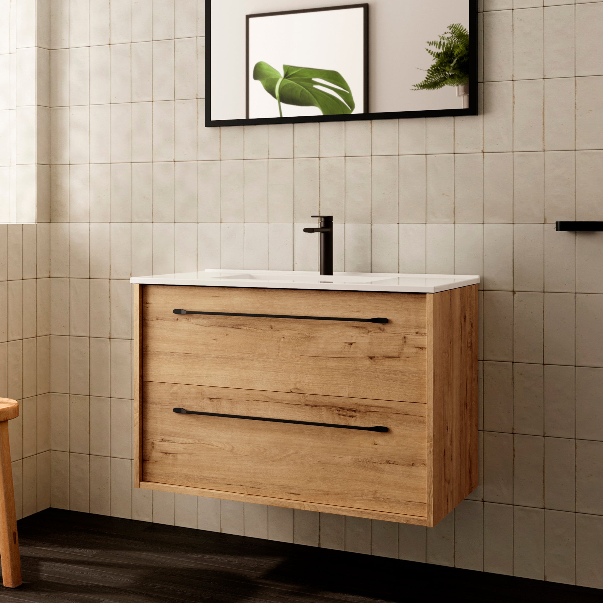 BATHME LENNOX Mueble de Baño con Lavabo de Encimera Roble Ostippo