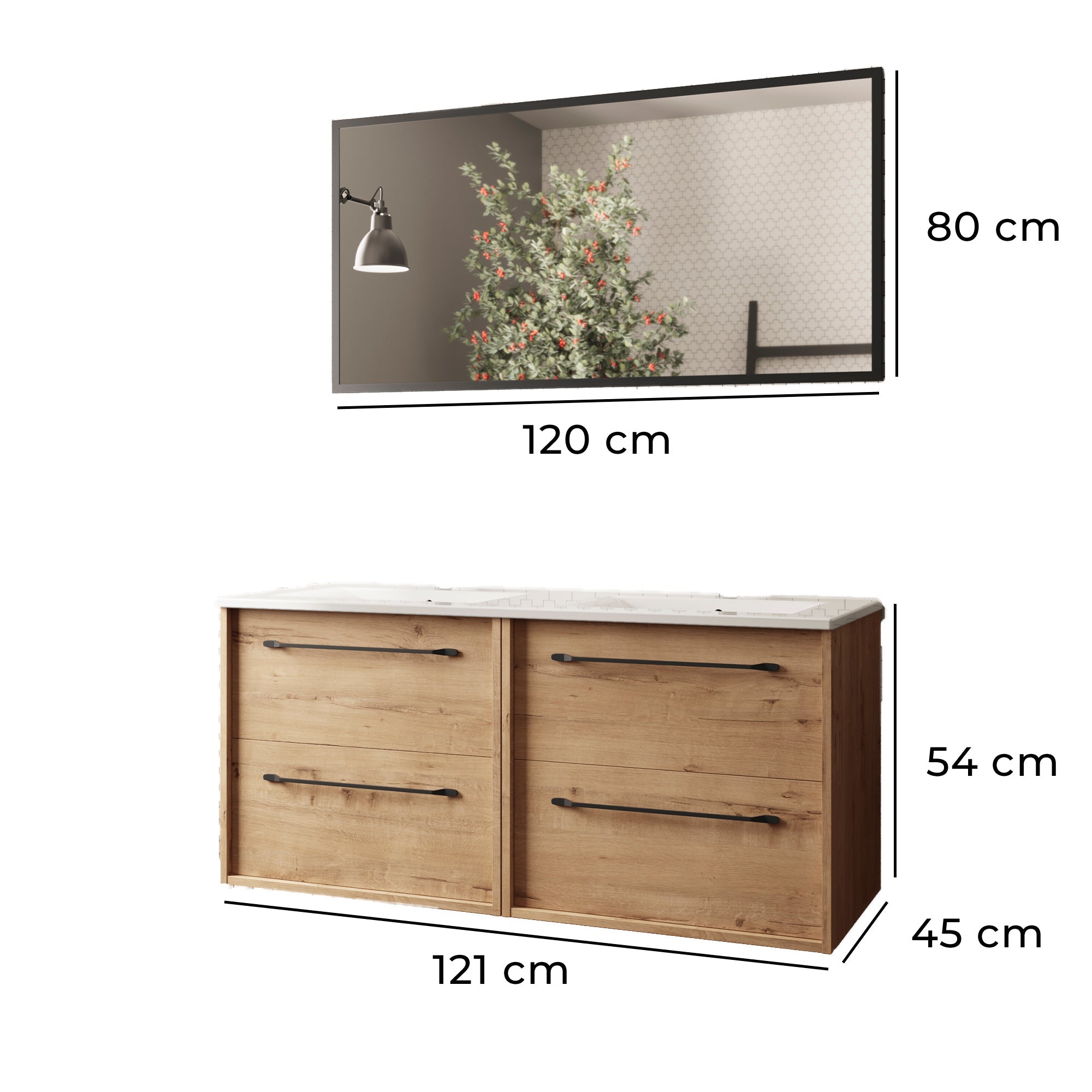 BATHME LENNOX Conjunto Mueble de Baño Completo con Lavabo Encimera 120 cm Roble Ostippo