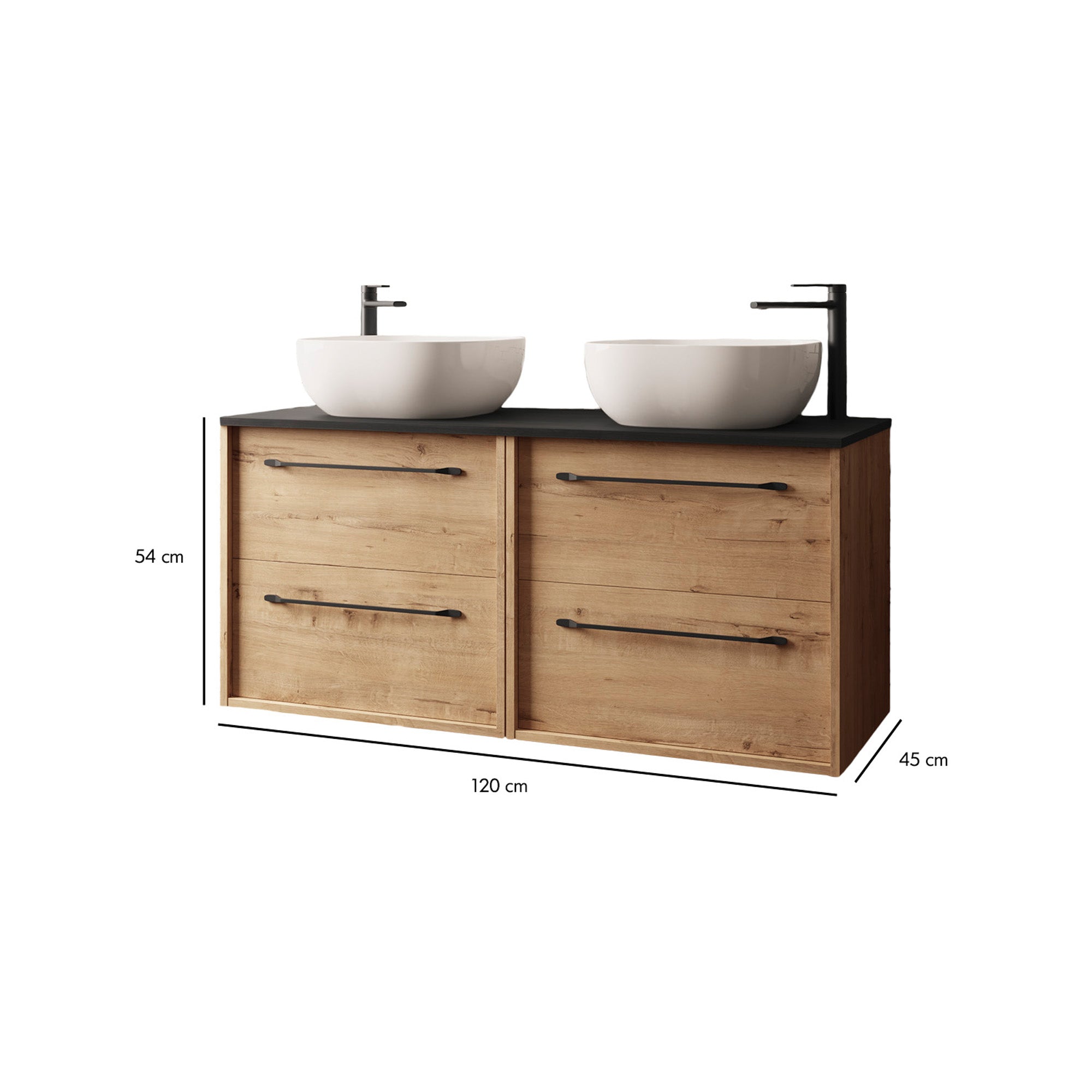 BATHME LENNOX Mueble de Baño con Lavabo y Encimera 120 Roble Ostippo Ebony