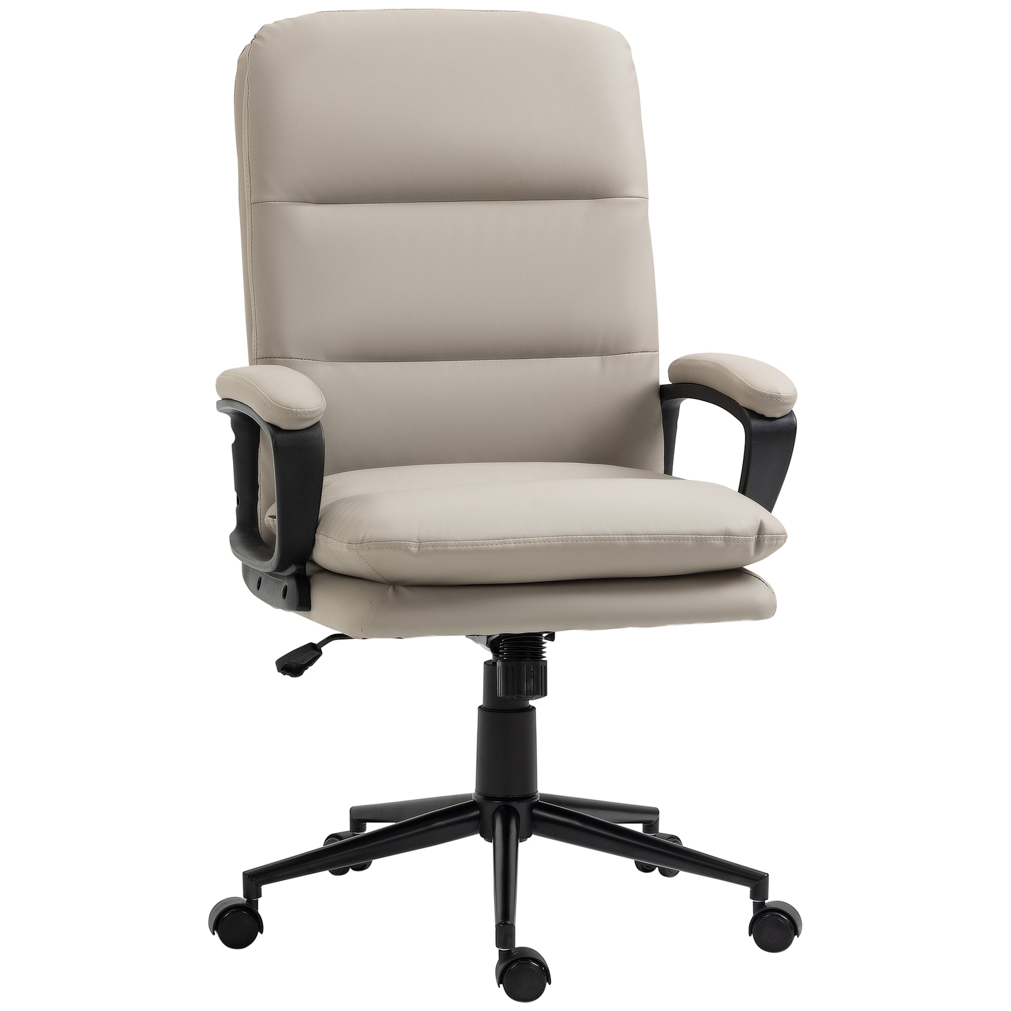 PU Leather Desk Chair with Adjustable Height and Swivel Wheels for Work Study, Light Grey