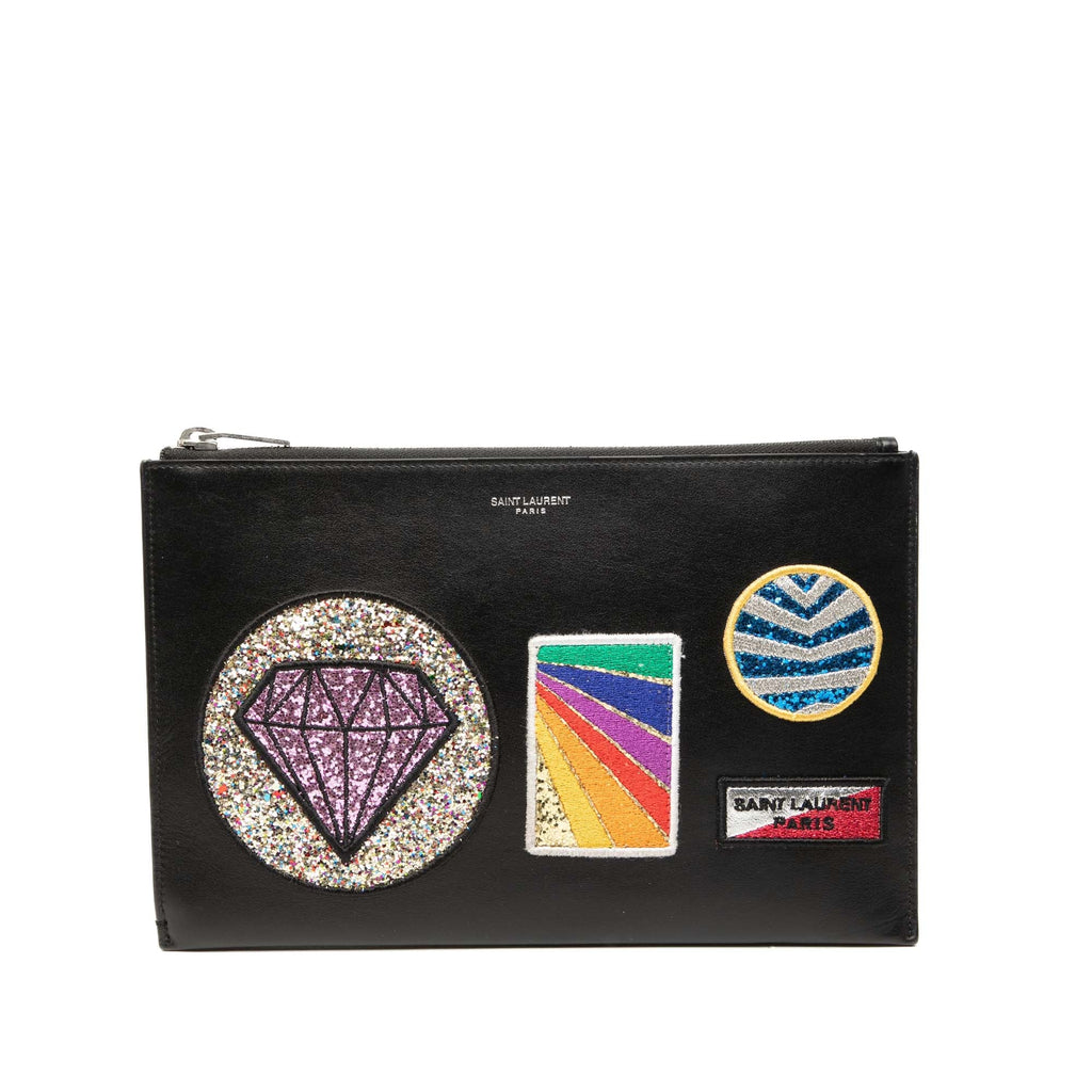 Leather Multi Patch Zip Pouch