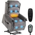 Power Lift Recliner with Vibration Massage, Heat and Remote, Fabric, Light Grey
