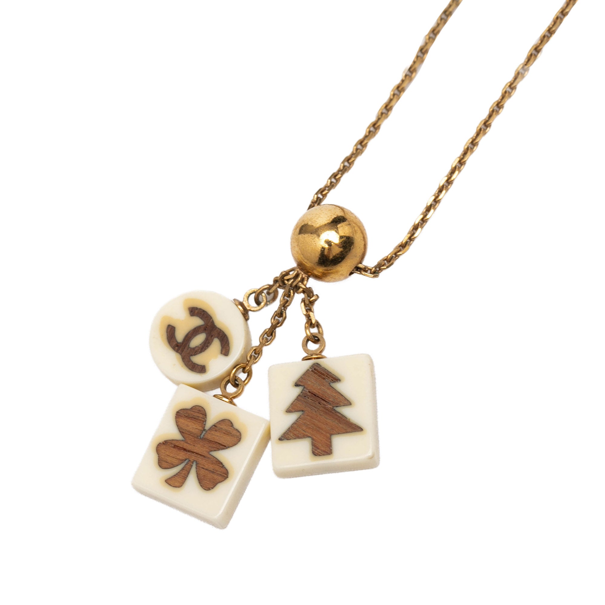 Gold Plated Resin CC Tree Clover Charms Pendant Necklace
