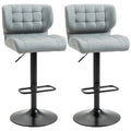 Set of 2 Adjustable PU Leather Bar Stools with Footrest & Back, Grey