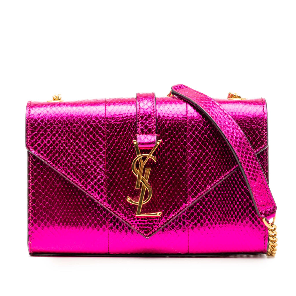 Small Metallic Python Embossed Leather Monogram Envelope Bag