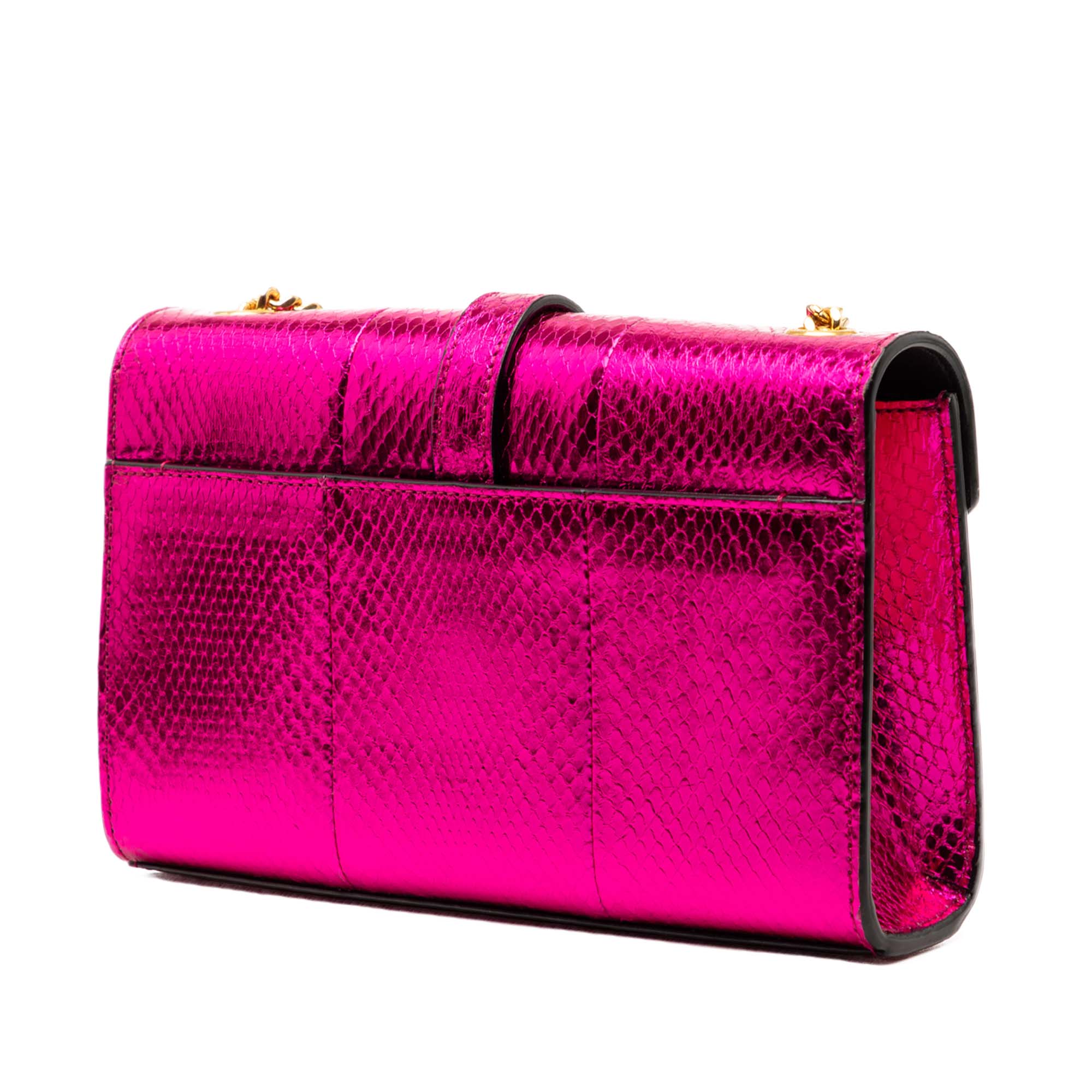 Small Metallic Python Embossed Leather Monogram Envelope Bag