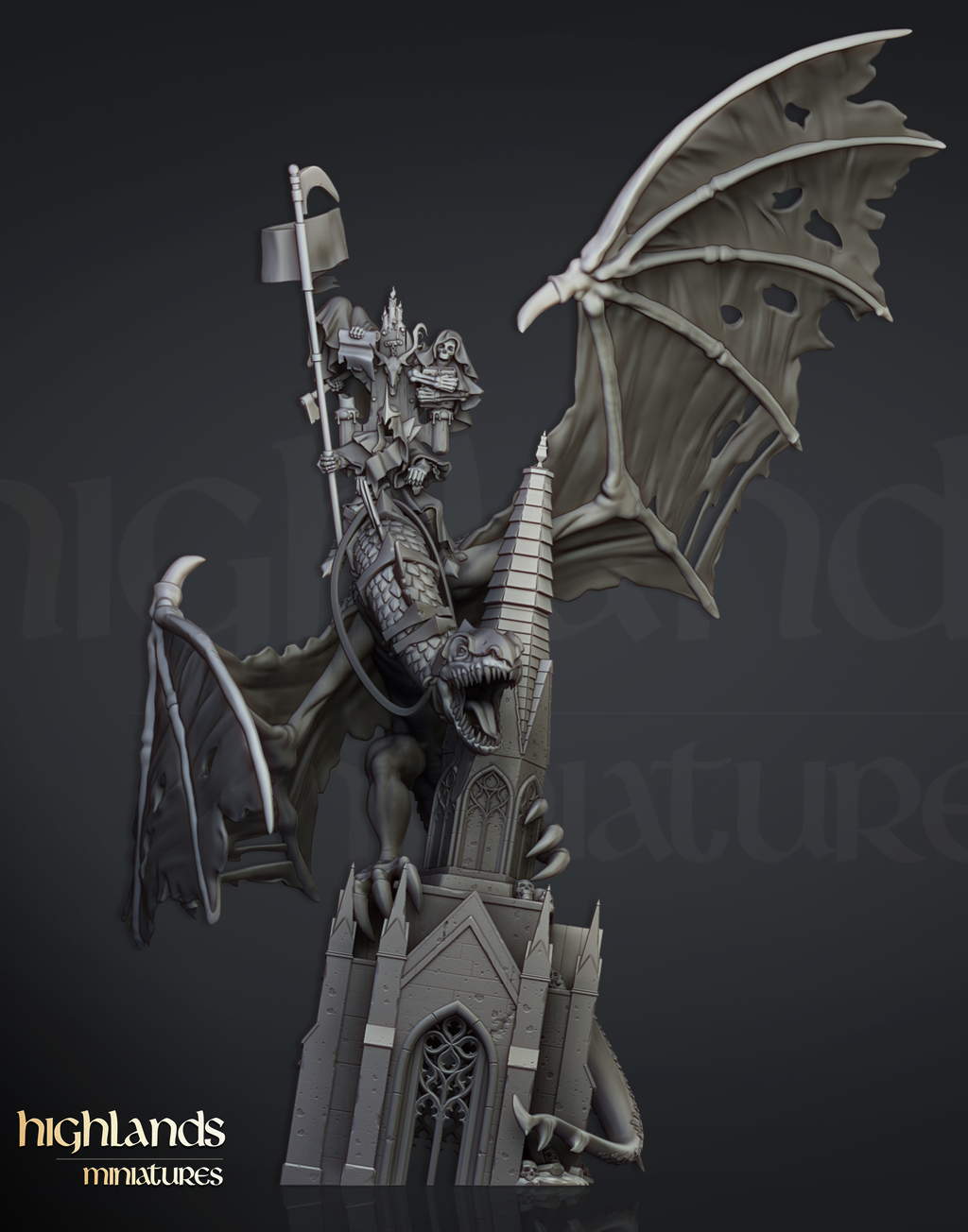 Ezekiel, Lord Necromancer on Flying Monster, Highlands Miniatures