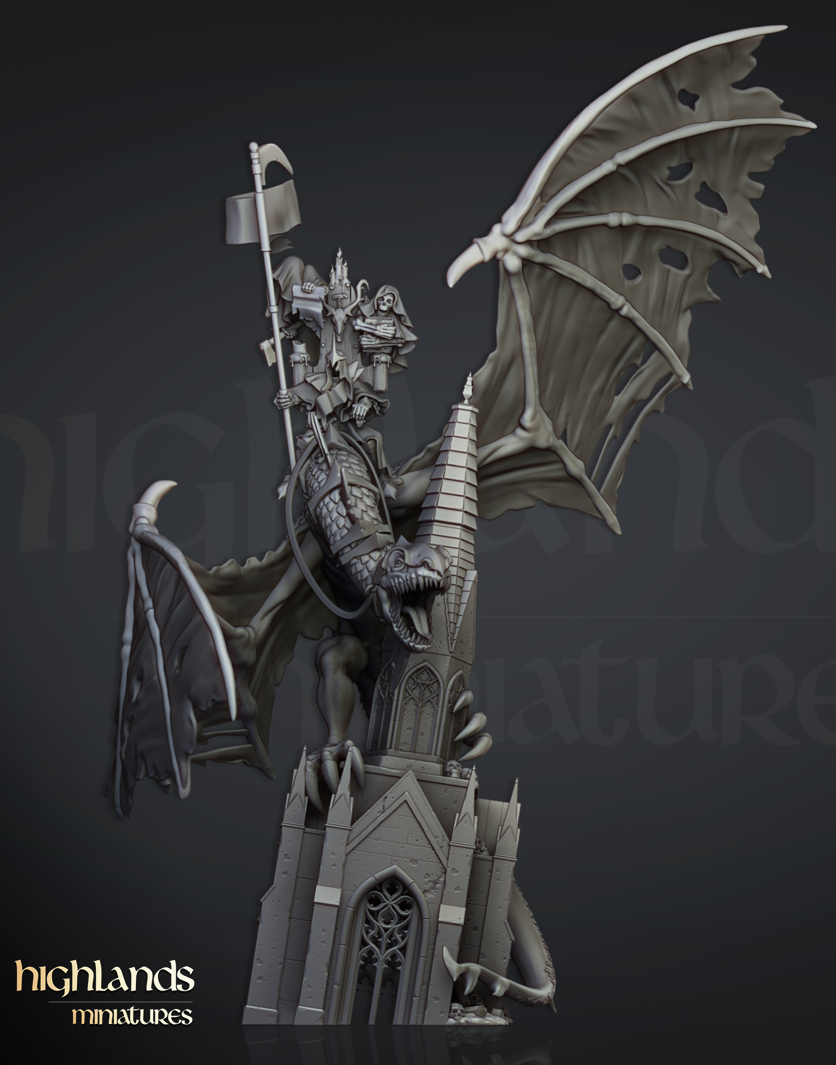 Ezekiel, Lord Necromancer on Flying Monster, Highlands Miniatures
