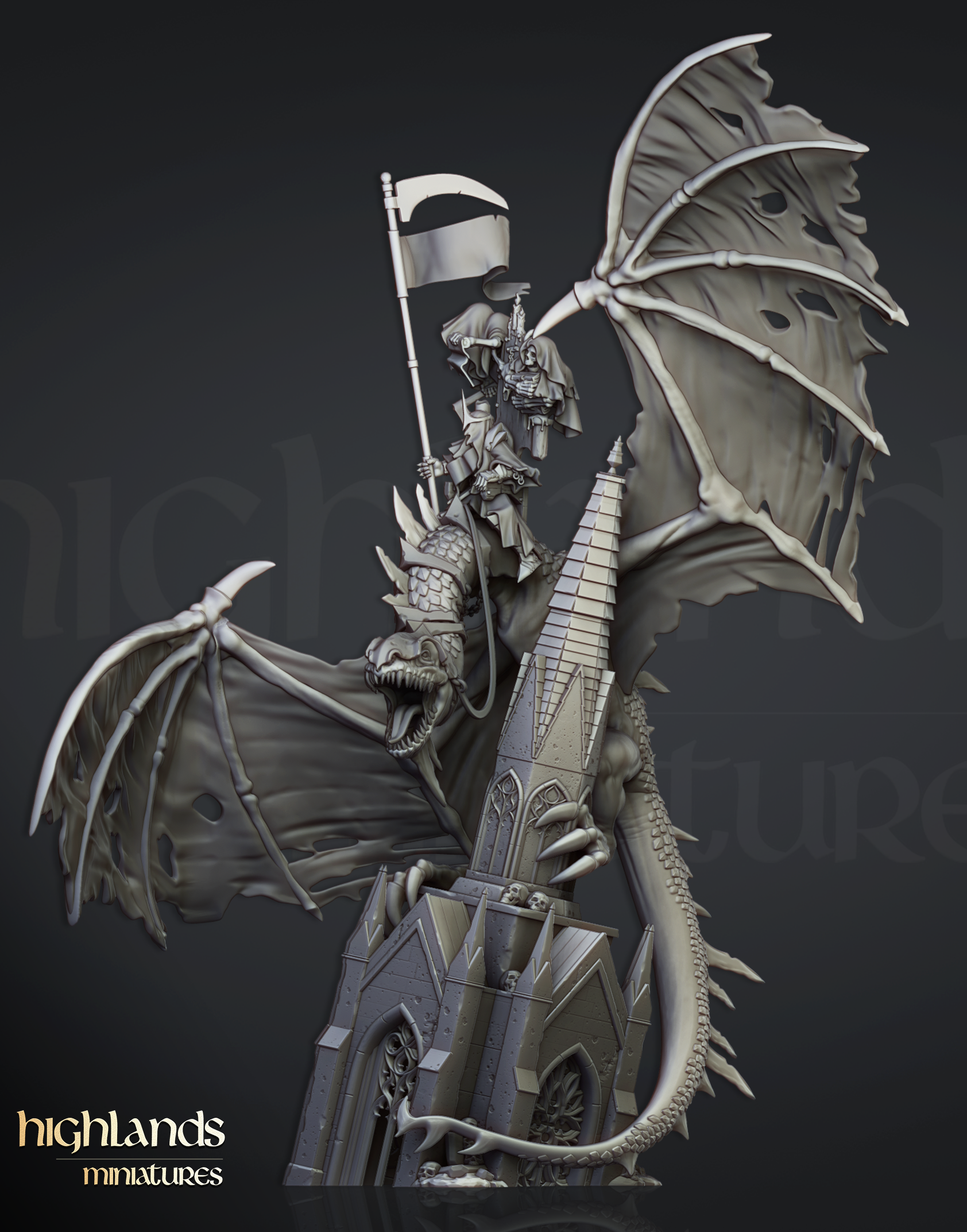Ezekiel, Lord Necromancer on Flying Monster, Highlands Miniatures