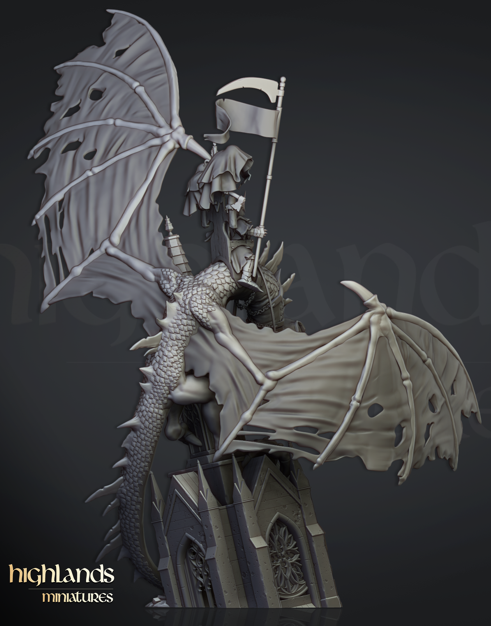 Ezekiel, Lord Necromancer on Flying Monster, Highlands Miniatures