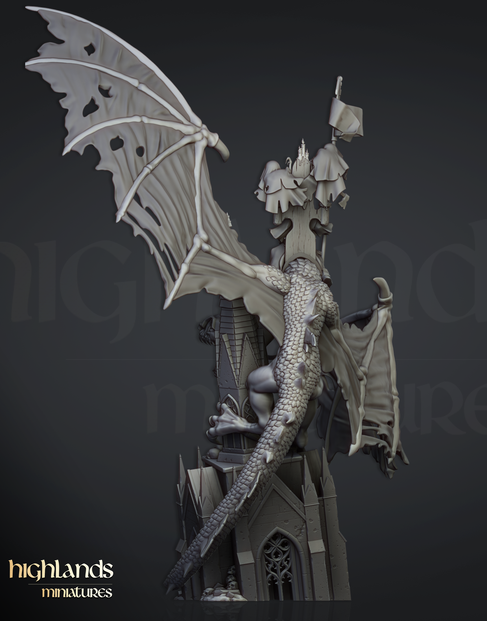 Ezekiel, Lord Necromancer on Flying Monster, Highlands Miniatures