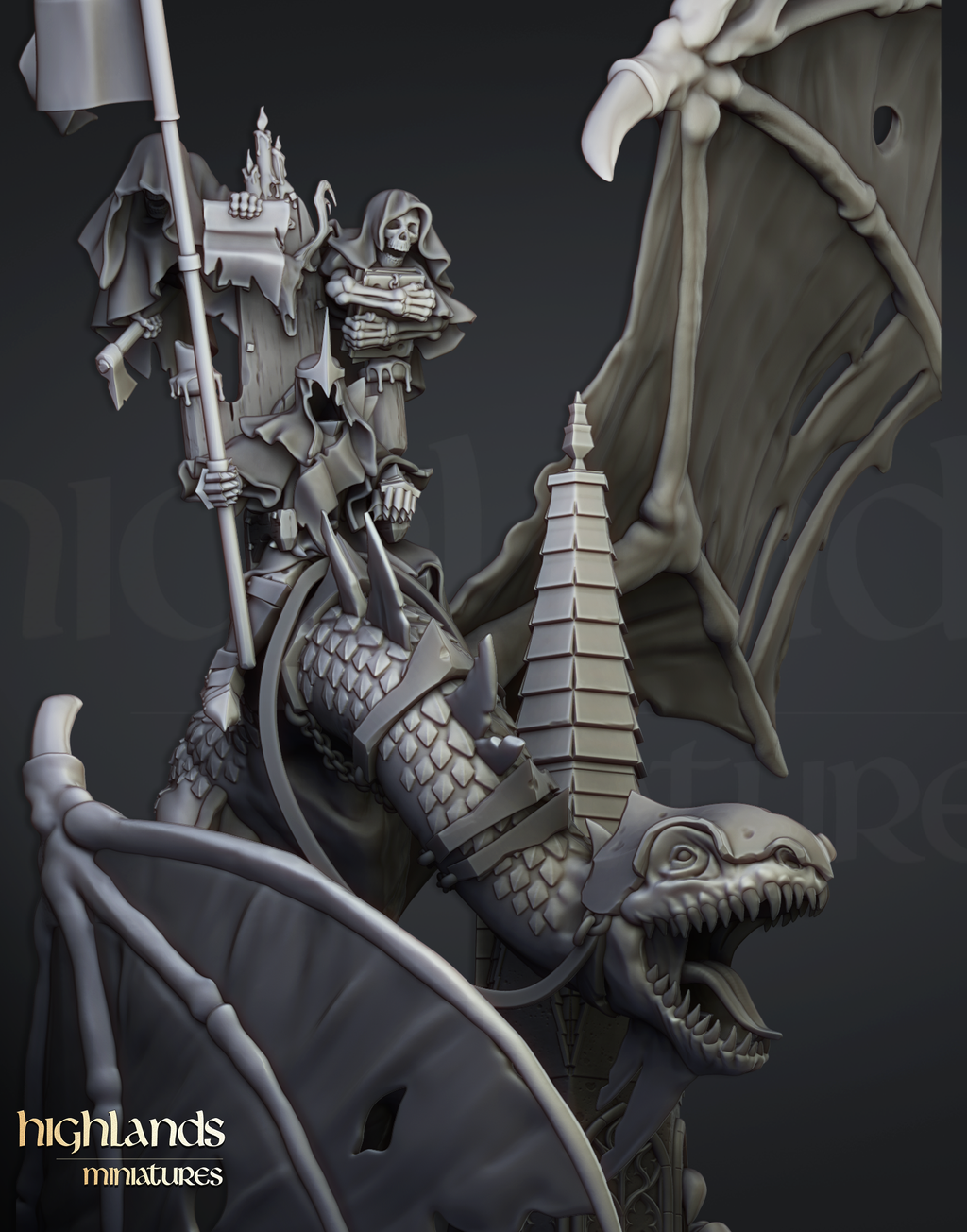 Ezekiel, Lord Necromancer on Flying Monster, Highlands Miniatures
