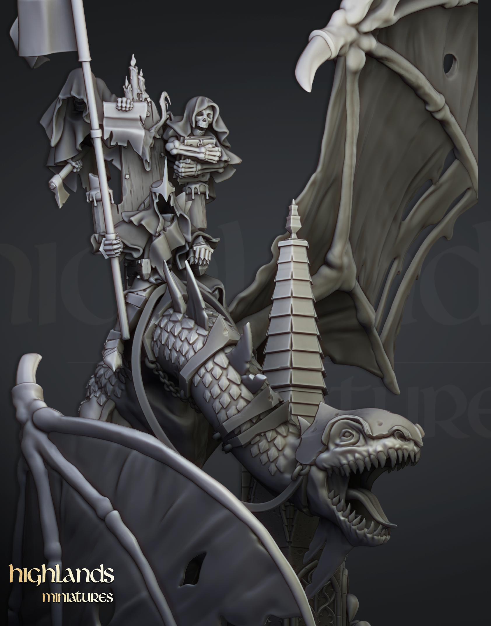 Ezekiel, Lord Necromancer on Flying Monster, Highlands Miniatures