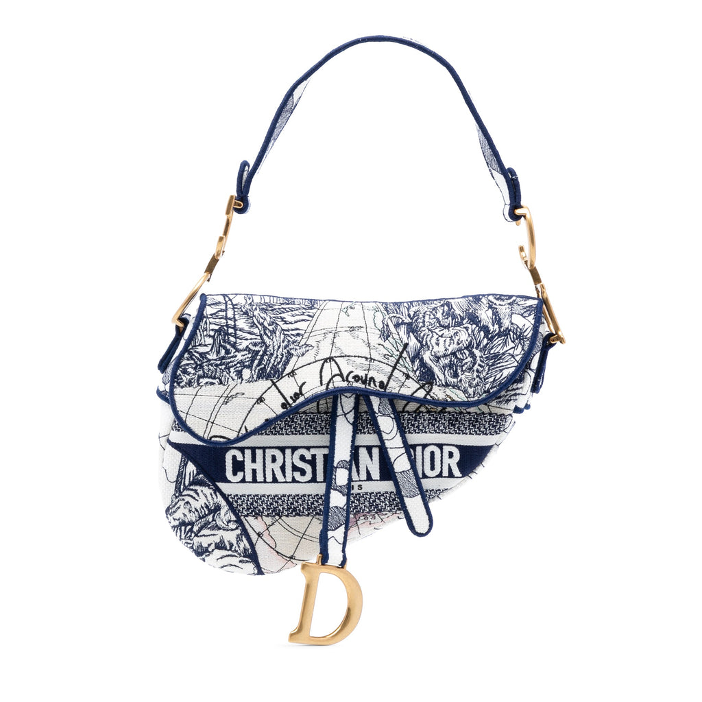 Canvas Embroidered Around the World Saddle Bag