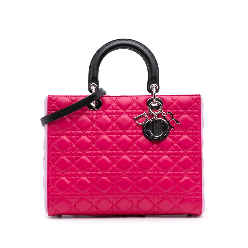 Large Tricolor Lambskin Cannage Lady Dior