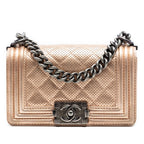 Small Quilted Perforated Metallic Lambskin Boy Flap