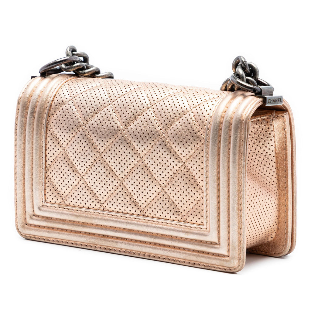 Small Quilted Perforated Metallic Lambskin Boy Flap