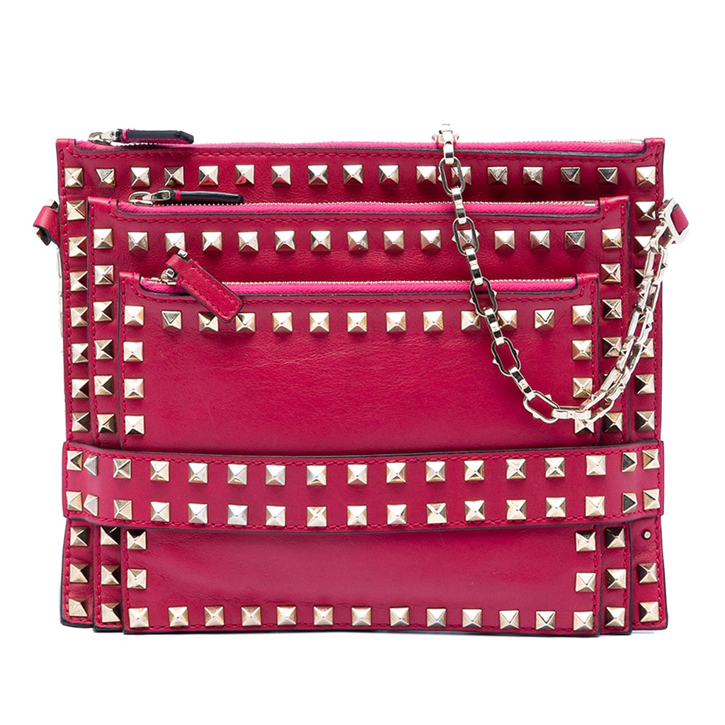 Leather Rockstud Triple Zip Crossbody