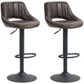 Set of 2 Adjustable Faux Leather Swivel Bar Stools with Round Metal Base, Brown