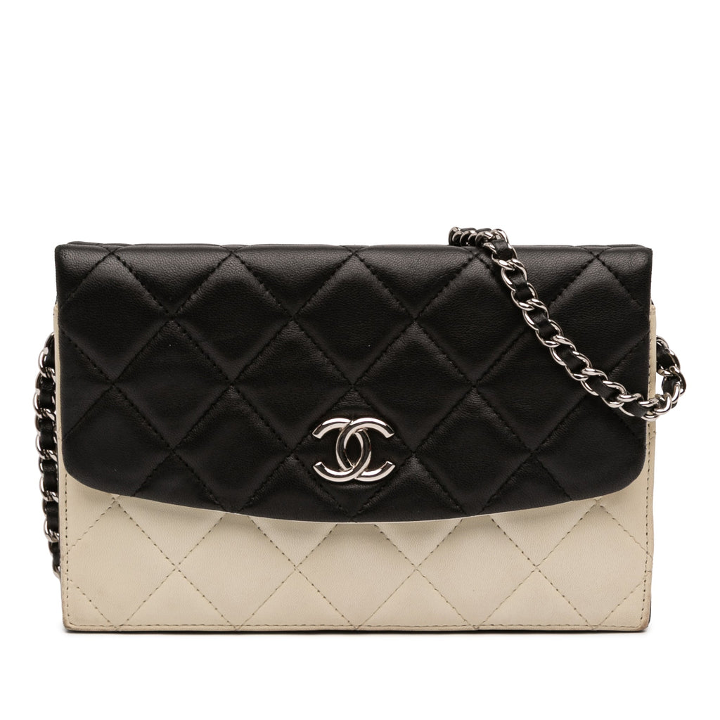 CC Bicolor Quilted Lambskin Double Sided Wallet on Chain