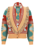 Alanui Jacquard Wool-Cashmere Cardigan — Teal