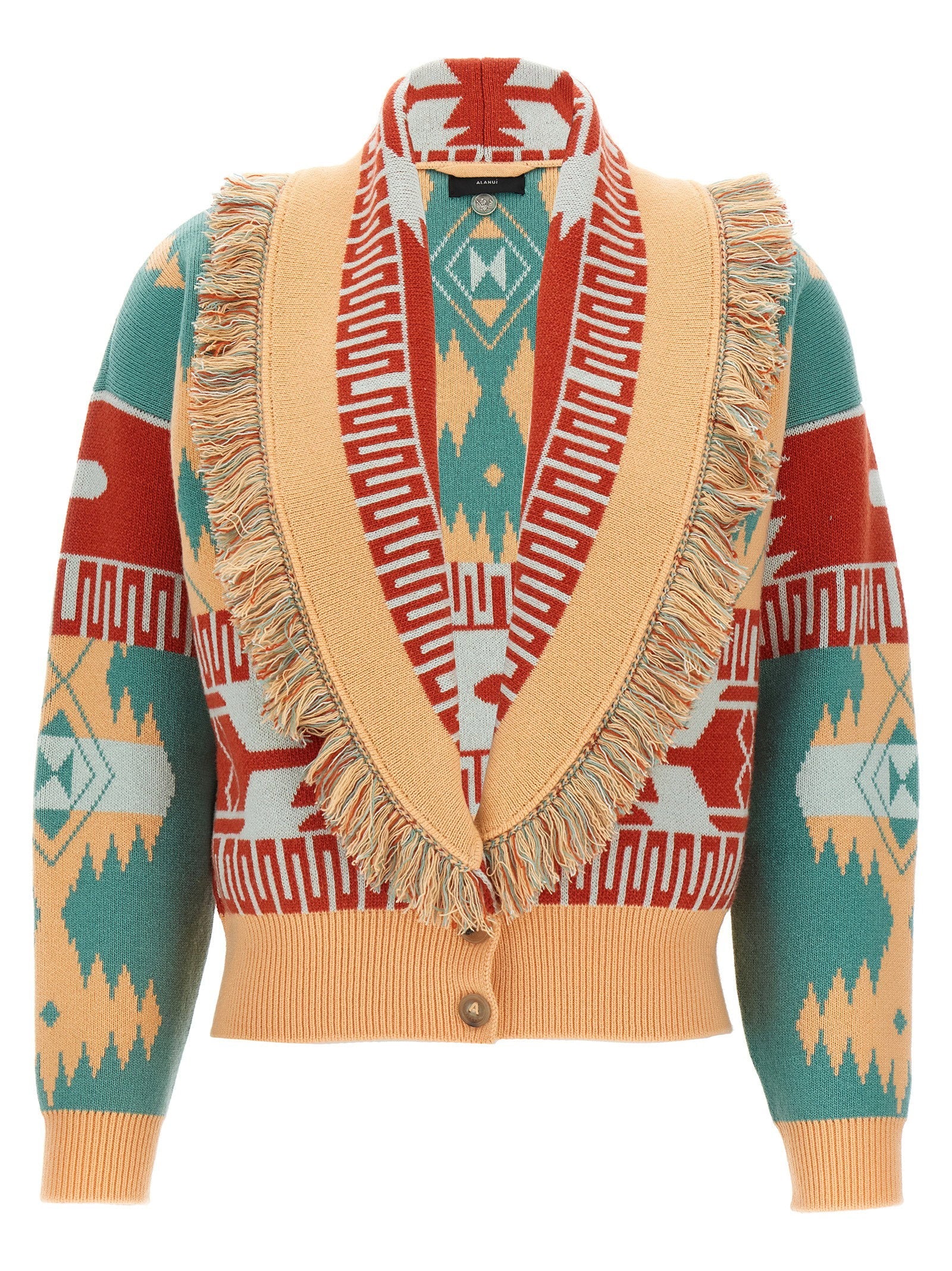 Alanui Jacquard Wool-Cashmere Cardigan — Teal