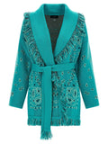 Alanui Jacquard Cashmere & Linen Cardigan — Turquoise