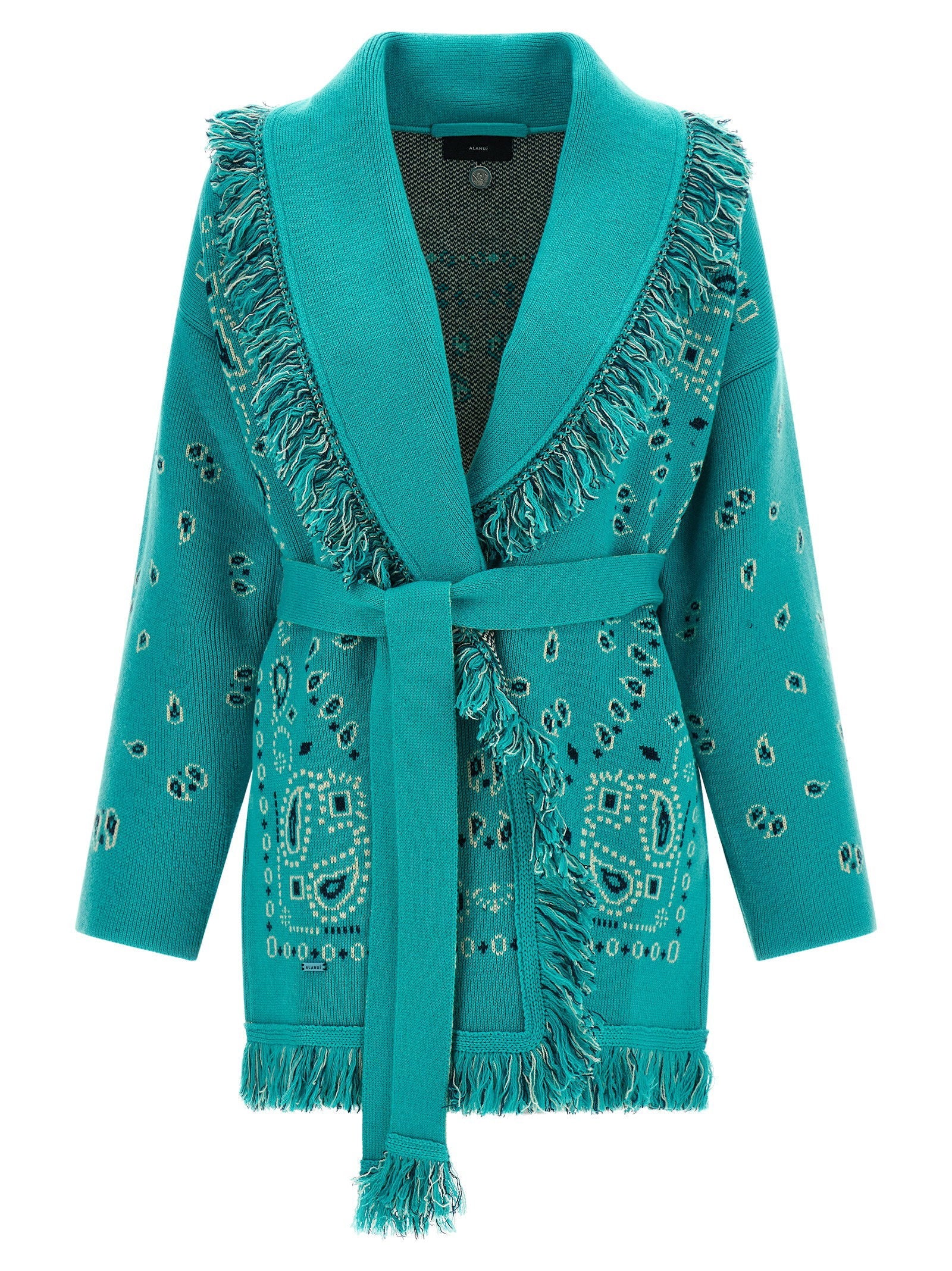 Alanui Jacquard Cashmere & Linen Cardigan — Turquoise