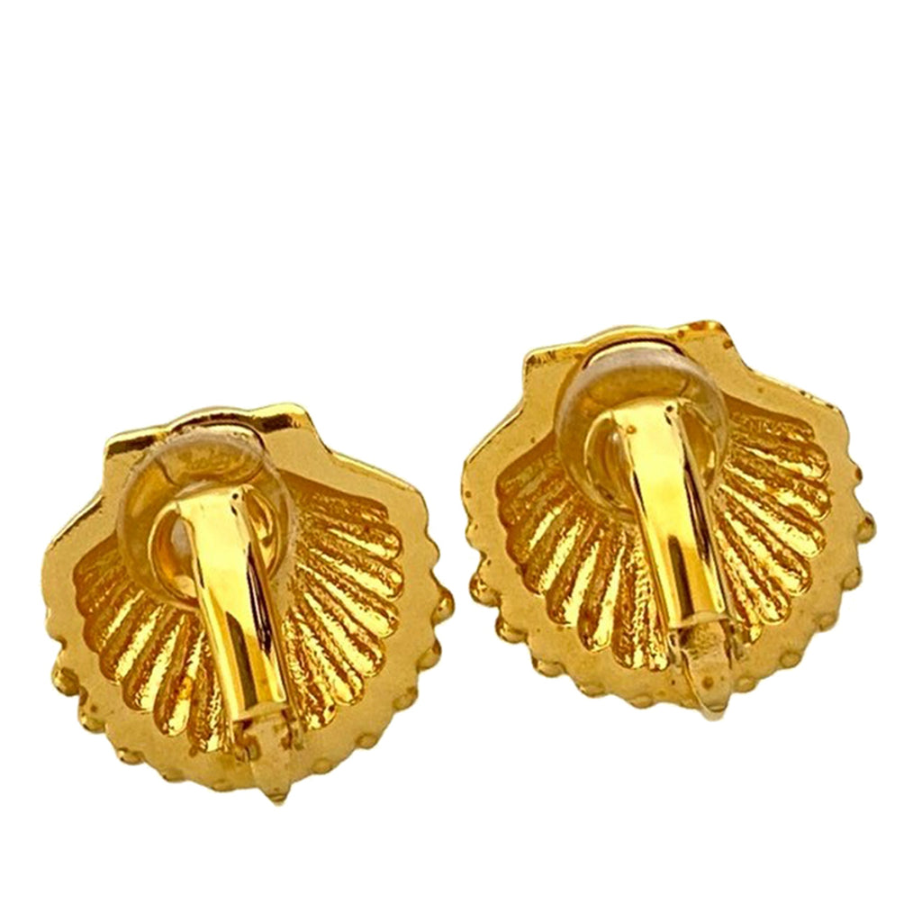 CC Gold Plated Rhinestone Shell Clip On Earrings