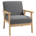 Minimalistic Linen Armchair with Wood Frame & Thick Linen Cushions, Grey