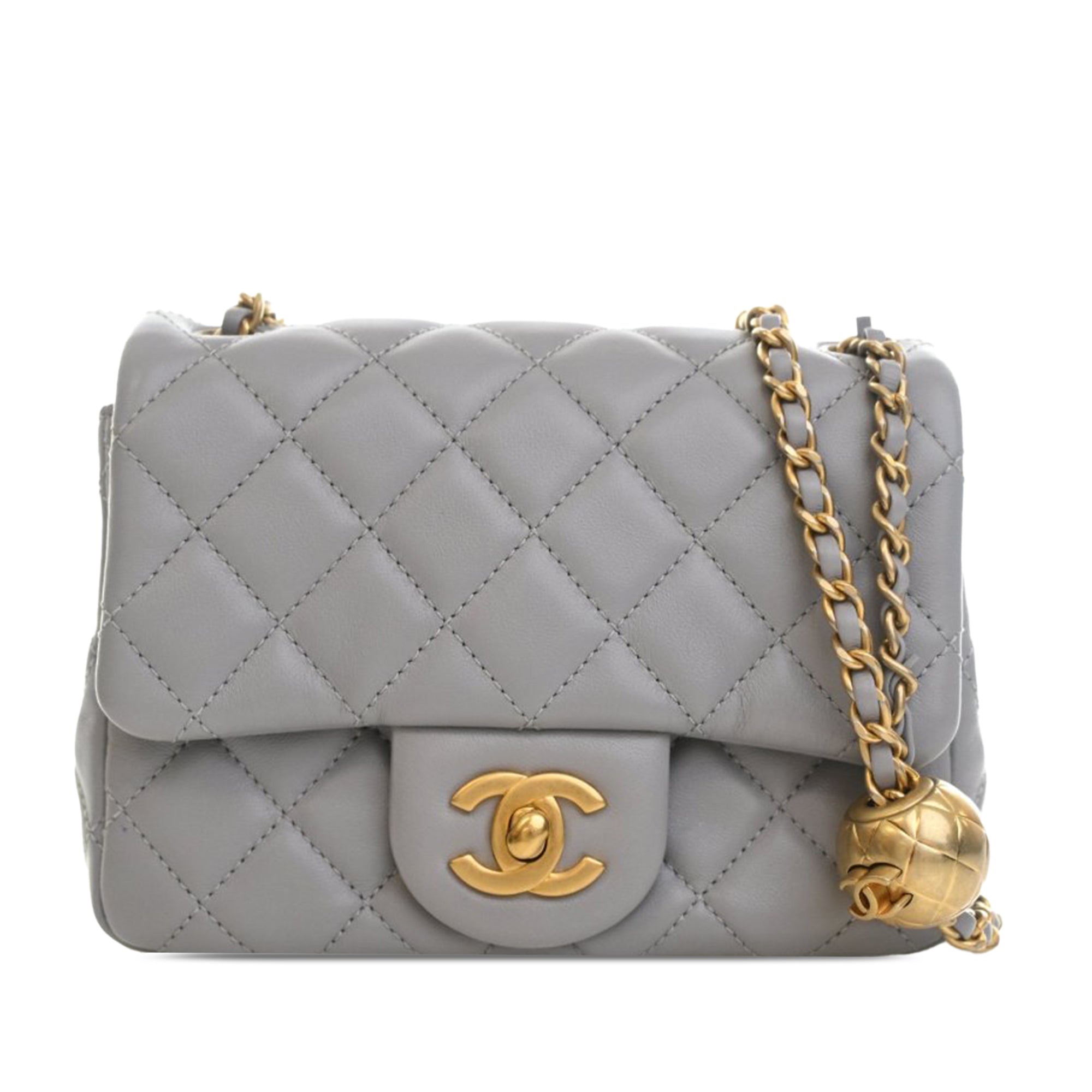 Mini Square Classic Lambskin Pearl Crush Single Flap