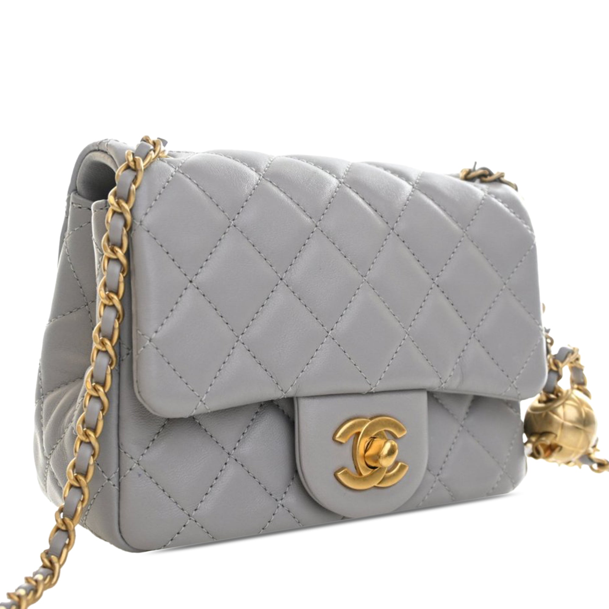 Mini Square Classic Lambskin Pearl Crush Single Flap