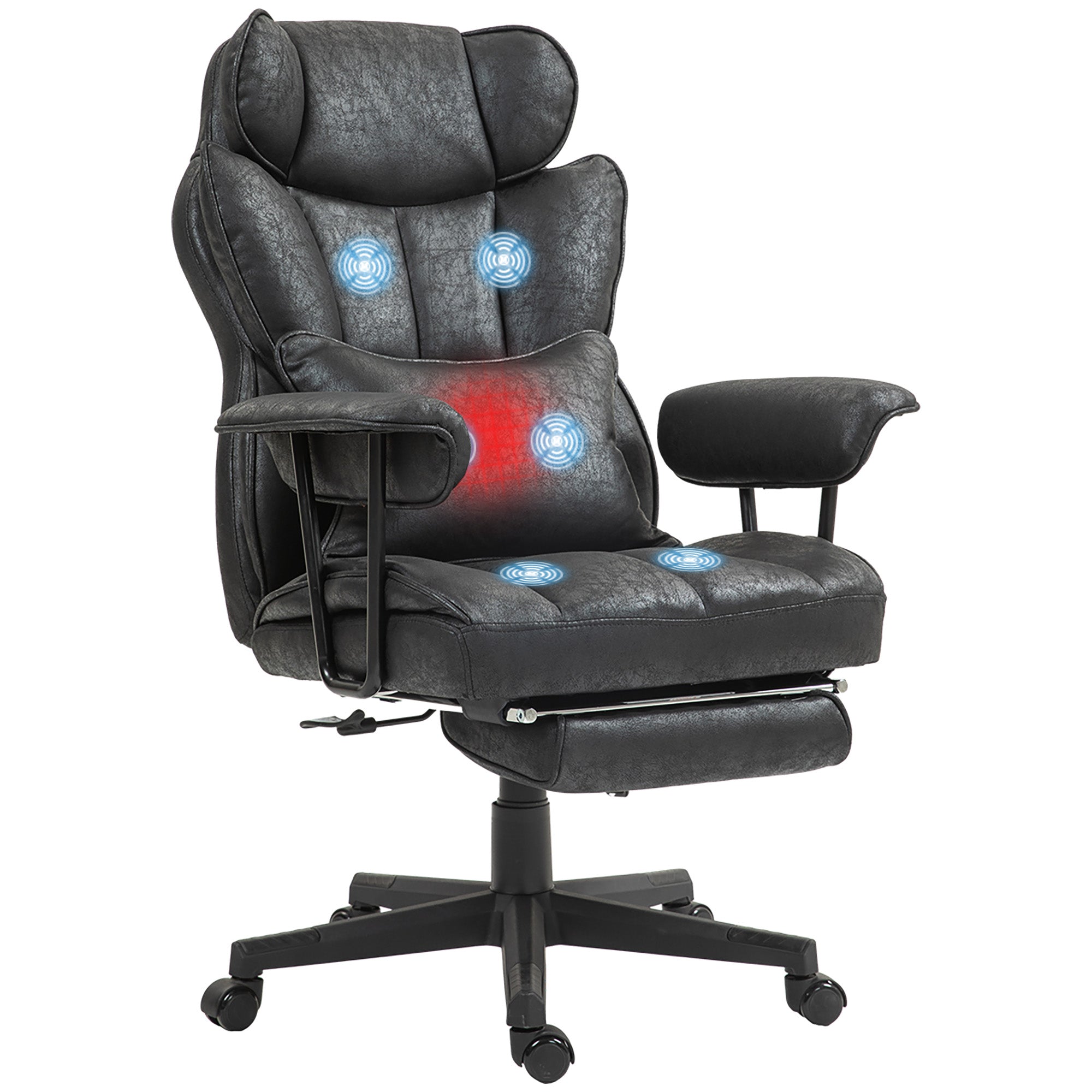 Big and Tall Massage Office Chair with Footrest, Lumbar Support & Reclining, Black