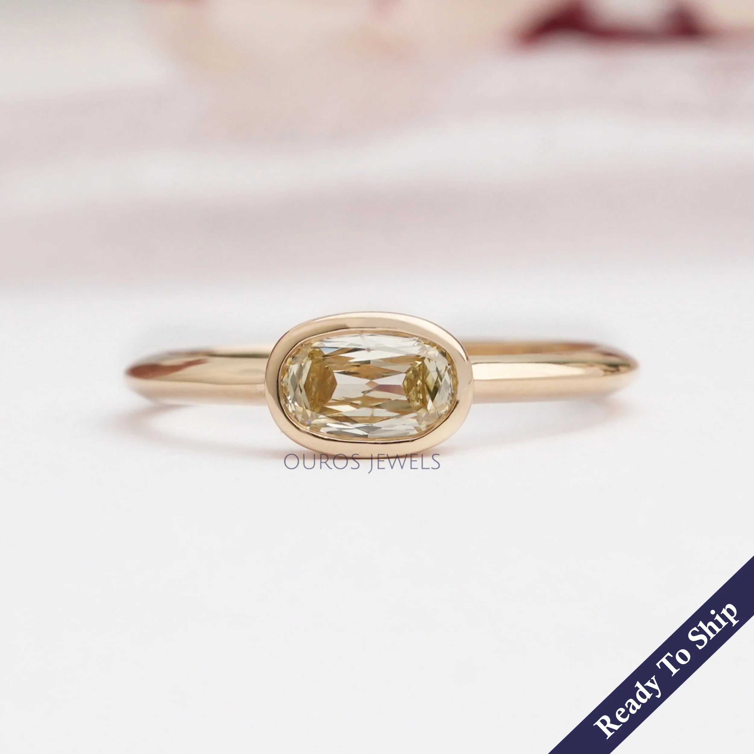 Yellow Old Mine Cushion Bezel Set Solitaire Ring