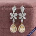 Yellow Pear Lab Diamond Halo Dangle Earrings