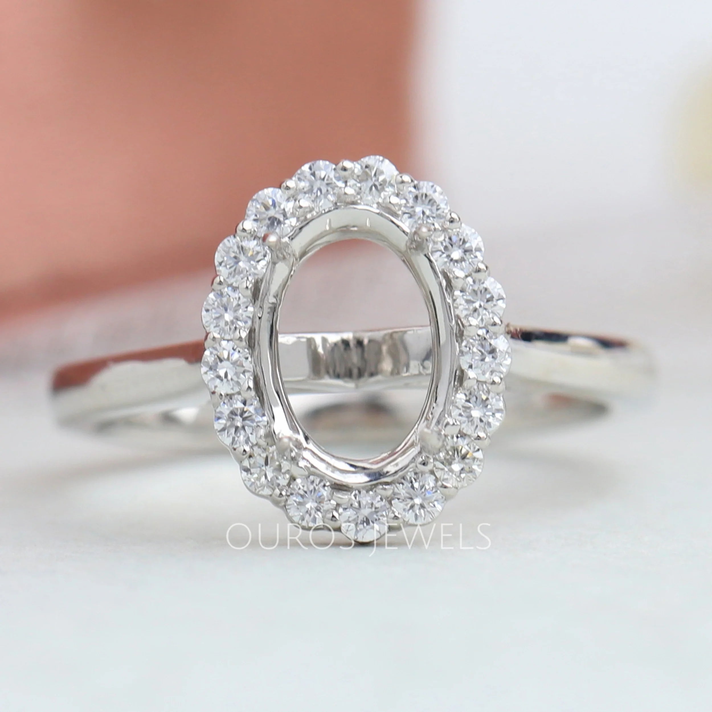 Oval Shape Halo Semi Mount Engagement Ring