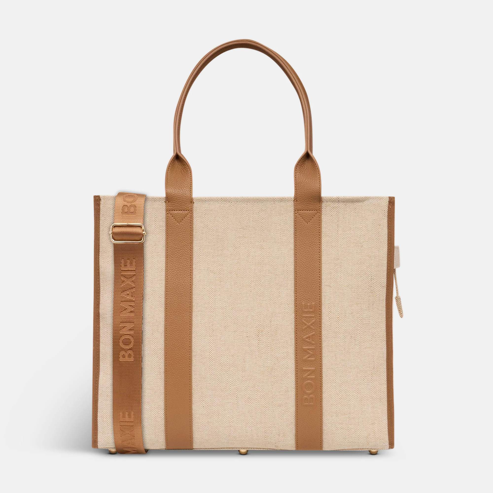 Large Structured Tote - Jute/Leather  - Tan