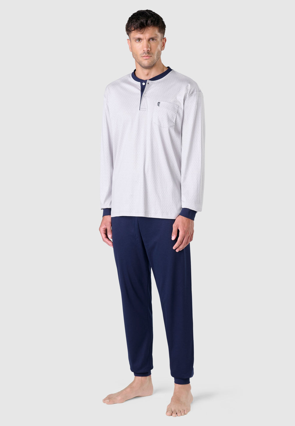 Pijama Hombre Largo Premium Tapeta Algodón Punto Estampado - Gris 5101_20