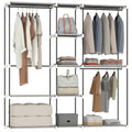 Freestanding Portable Wardrobe with 3 Hanging Rails & 8 Shelves, 182 x 43 x 185 cm, Light Grey