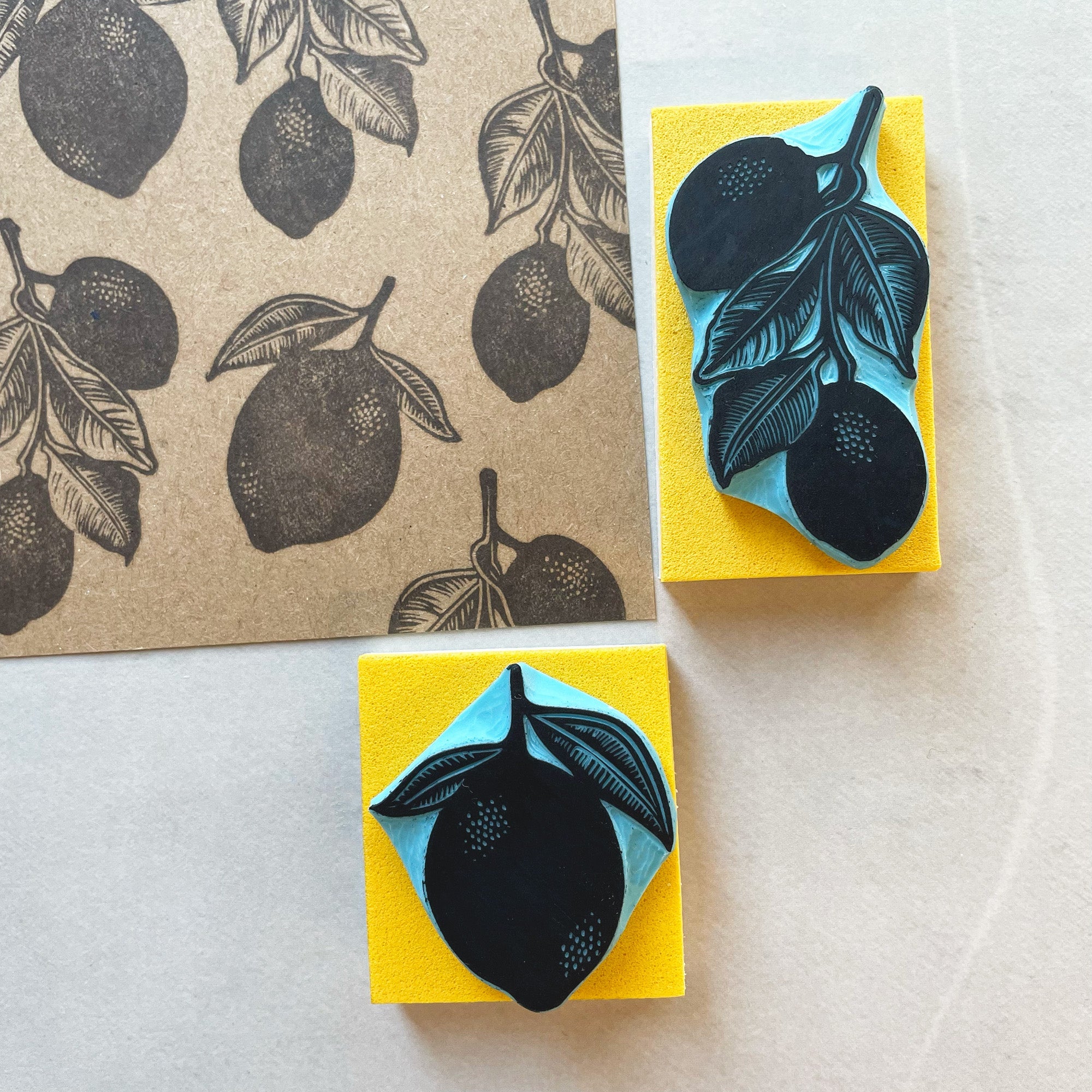 Lemon hand carved rubber stamps, two designs to choose from